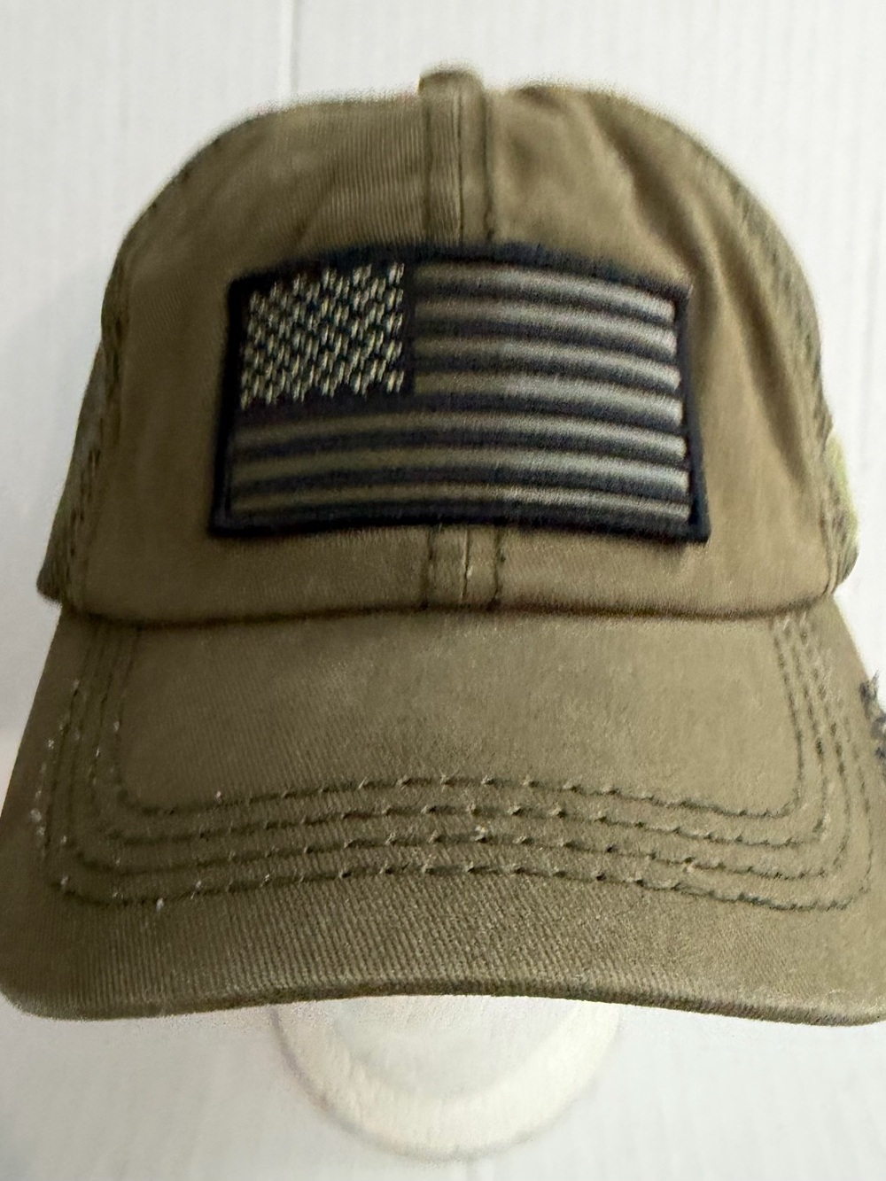 surf style Olive Green Baseball Cap with American Flag Patch